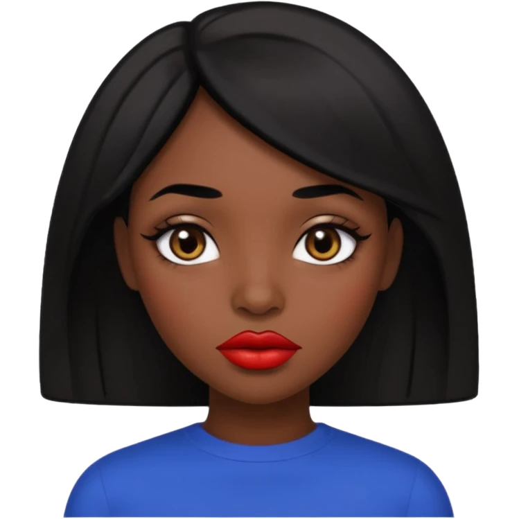 Dark skin woman with black hair, big lips m, dark brown eye, octagon face shape and chinky eyes no red lipstick  emoji