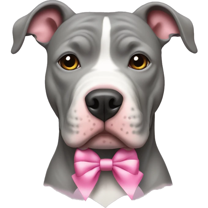 Gray Pitbull with a white stripe on his head and a pink bow  emoji