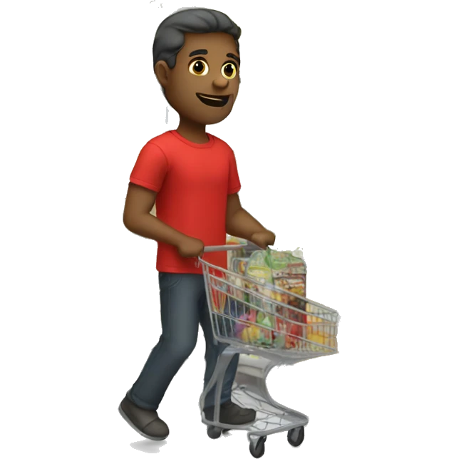 guy going grocery with red t shirt emoji