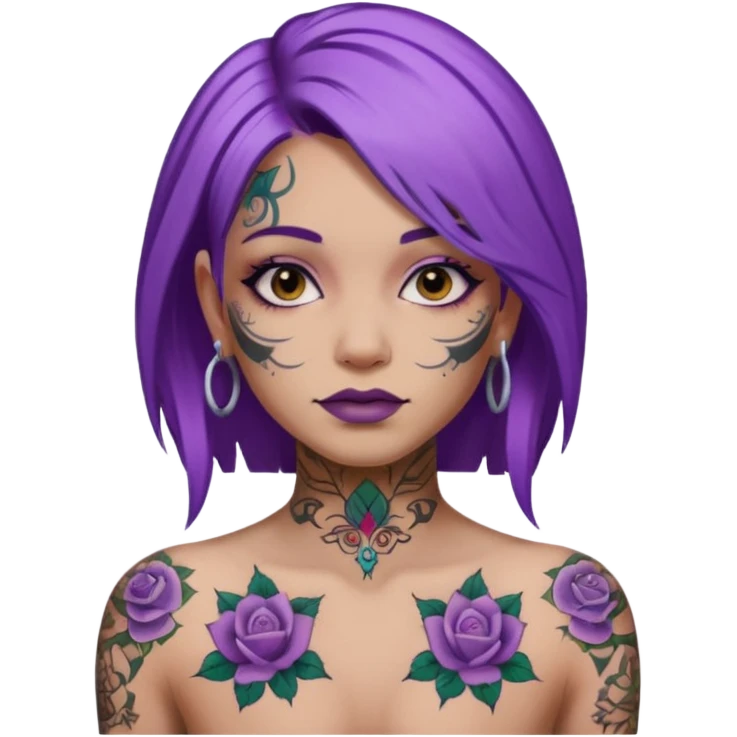 women with tatoos and hightlight that tatoos with purple hair emoji