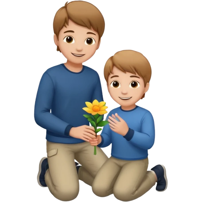 the boy on his knee and giving a folower to someone  emoji