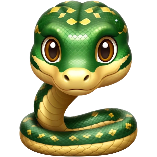 cinematic-cute-anaconda-portrait-emoji,-head-tilted-playfully-and-inquisitively,-with-a-sleek,-shimmering-body-adorned-with-detailed-scale-sriped patterns-and-round,-sparkling-eyes-full-of-wonder,-simplified-yet-irresistibly-adorable-features emoji