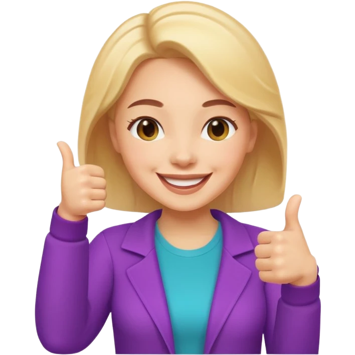 joyful female character giving thumbs up, symbolizing good mental health and happiness, vibrant colors, friendly face, iOS 18 memoji style emoji