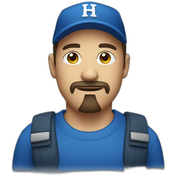  Man with goatee, wearing cap and blue H logo emoji
