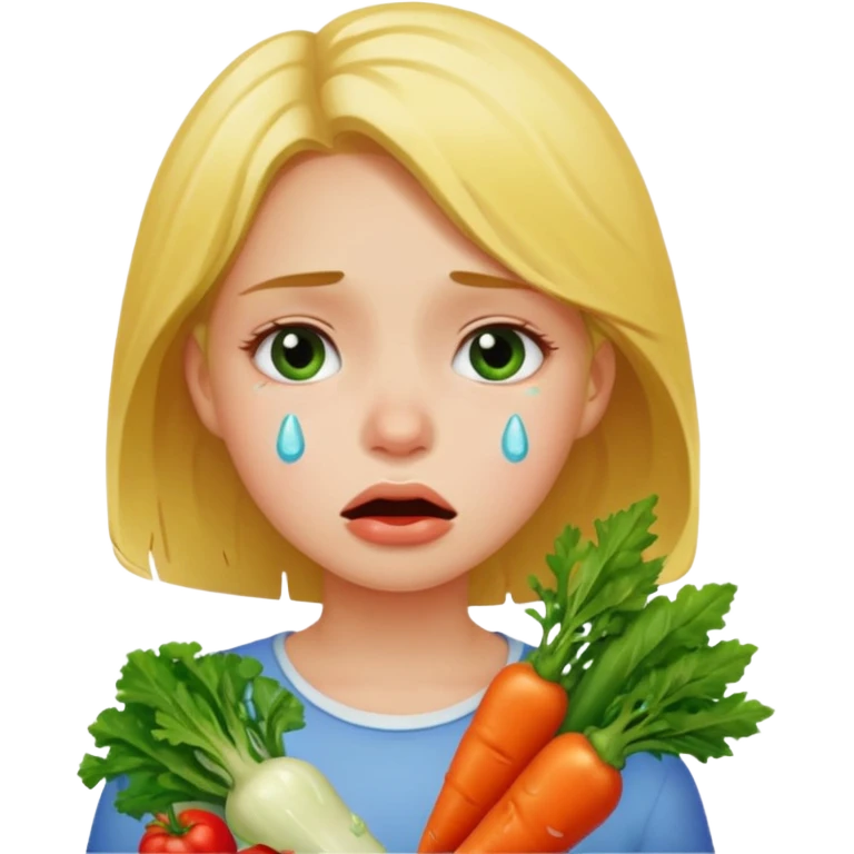девушка ест разные овощи большое разнообразие овощей и плачет emoji