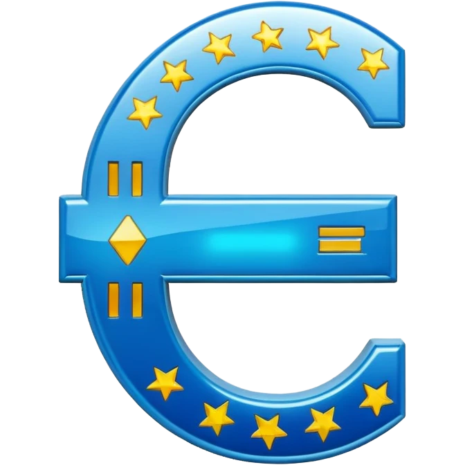 Euro sign digitalization with futuristic and shiny glossy circuit style emoji