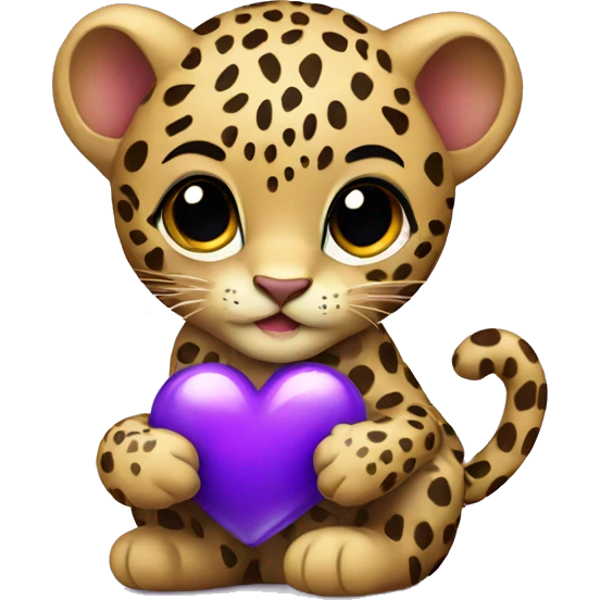 Baby leopard holding a purple heart  emoji