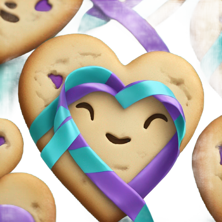 Cookie heart with purple teal awareness ribbon emoji