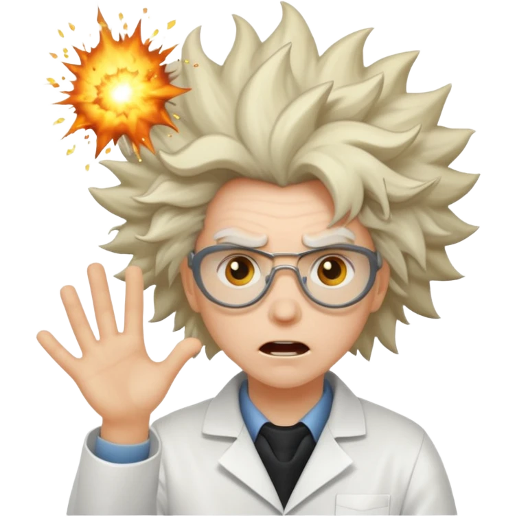 A mad scientist was crazy hair and an explosion emoji