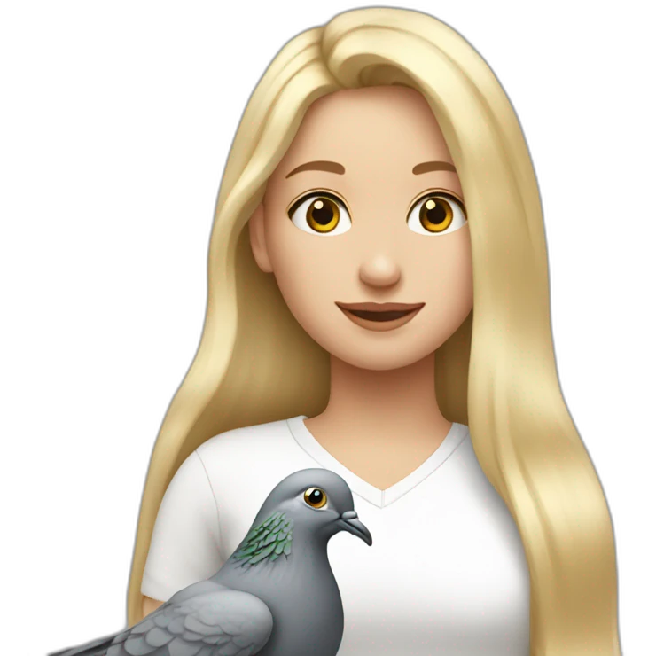 Blonde girl with long hair with pigeon on the shoulder  emoji