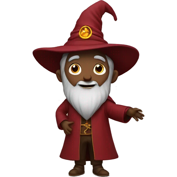 a wizard dressed in dark red is happy. full body is shown emoji
