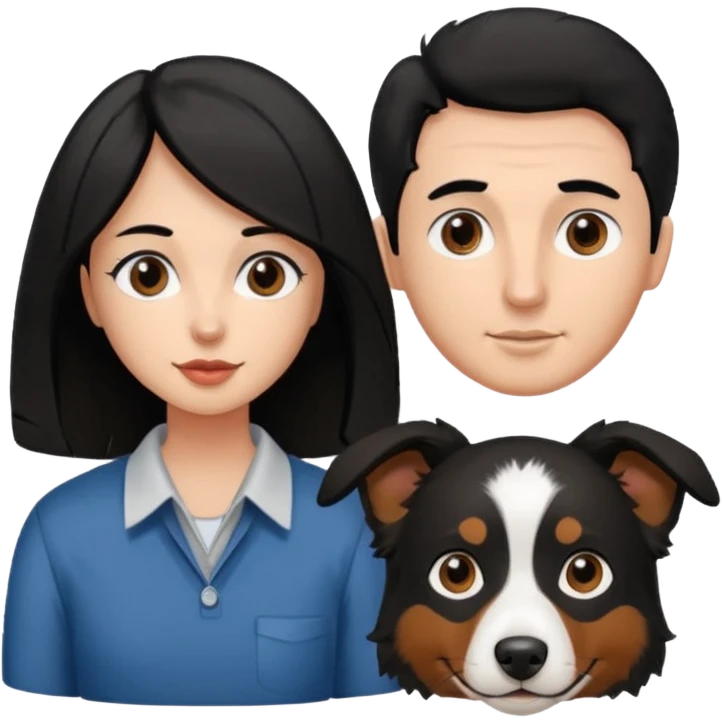 man and woman and Black colour hair Border collie with Brown eyes and a stout on the nose emoji