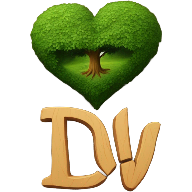 Big tree with heart carved into it. initials D & V on heart emoji