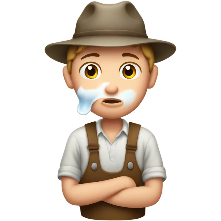 Farm boy milking a cow and is sad emoji