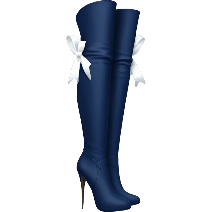 Navy blue thigh high boots with white bow emoji