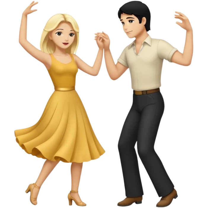 couple dancing full body man black hair woman blonde emoji