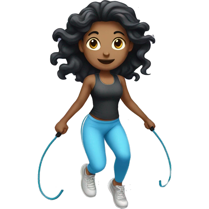 Pale girl with long black hair jumping rope fitness emoji