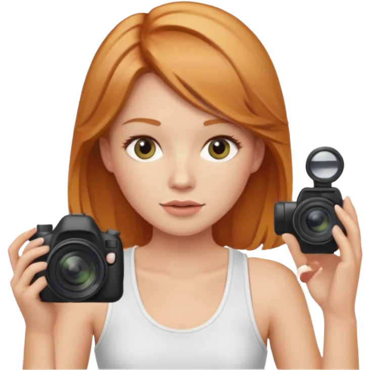 photographer with strawberry blonde hair wearing white tank emoji
