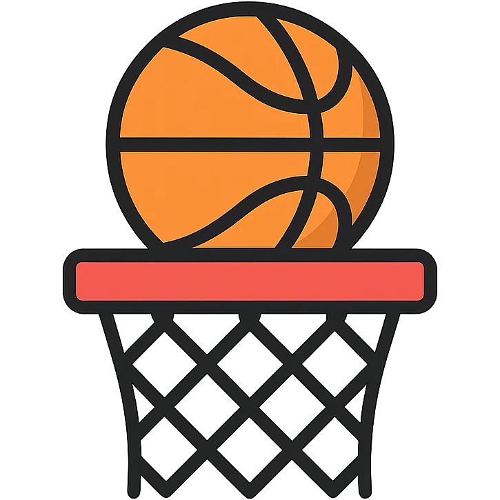 minimal flat icon style basketball in a hoop emoji