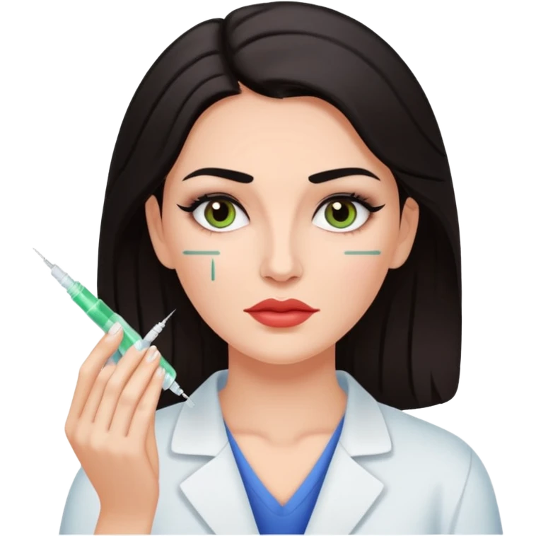 Relaxed White woman with dark hair and makeup getting an injection on a face emoji
