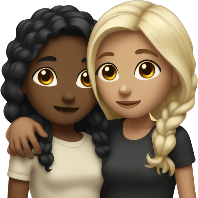2 girls hugging each other one who is black with black hair and one who is white with light brown hair emoji