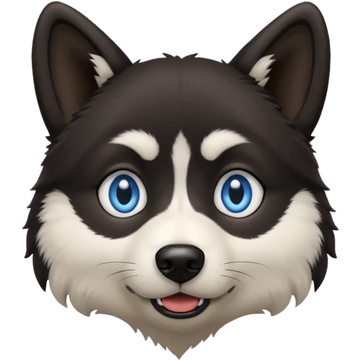 Dark black Husky with blue eyes with a confused look on his face emoji