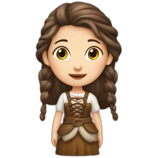 niña de piel blanca, pelo café y tranzas de vikinga emoji