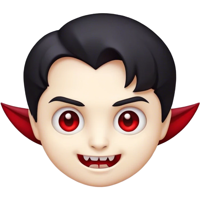 Cinematic Cute Vampire Portrait Emoji, with a refined yet playful small, rounded pale face accented by tiny, cute fangs and bright, twinkling eyes, sporting miniature elegant dark attire with a hint of crimson, simplified yet irresistibly charming, highly detailed with a soft glowing outline that captures the delightful duality of spooky sweetness and stylish allure! emoji
