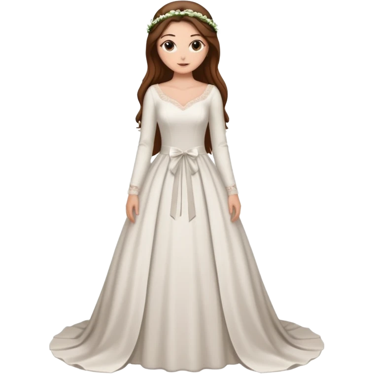 Chica blanca ,ojos marrones, vesti novia sexy manga largo,  cuerpo entero ,pelo muy largo castaño y recogido emoji