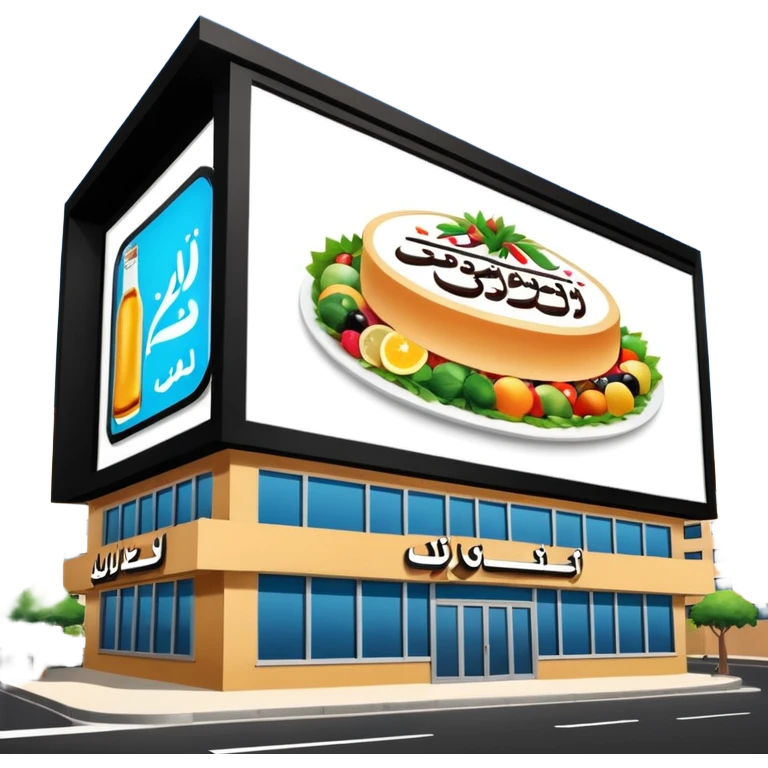 make a billboard on top of a healthy restaurant building written on it "مطعم صحي"  emoji