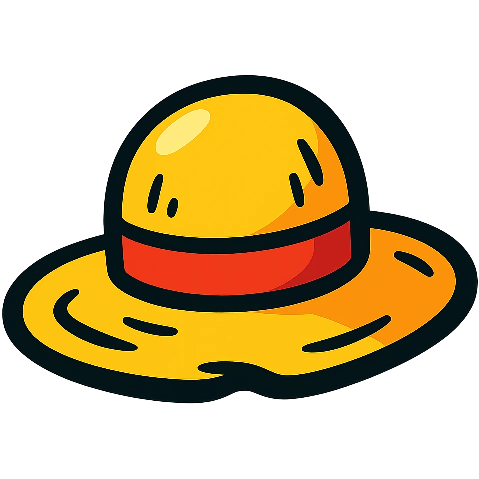 cartoonish playful Luffy's straw hat from One Piece, exaggerated proportions, bright colors emoji