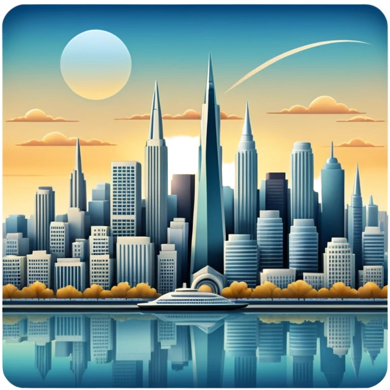 create an image of san francisco skyline in the tech future - no car, use art deco, no frame emoji