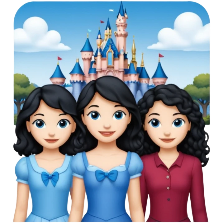 escribe el nombre Disneyland Paris y para titulo, pon a quatro chicas: una pelo corto negro, una pelo rizado largo, una pelo largo liso y la otra pelo ondulado mediano, esta con el ojos azules. Haz un cuadrado rectangular grande y por los lados pon a las chicas que te he descrito emoji