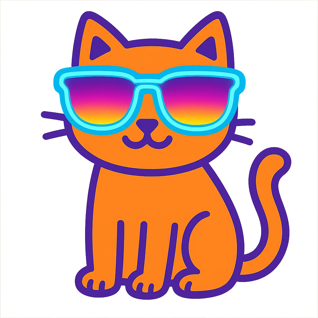 cat wearing sunglasses with neon glow emoji