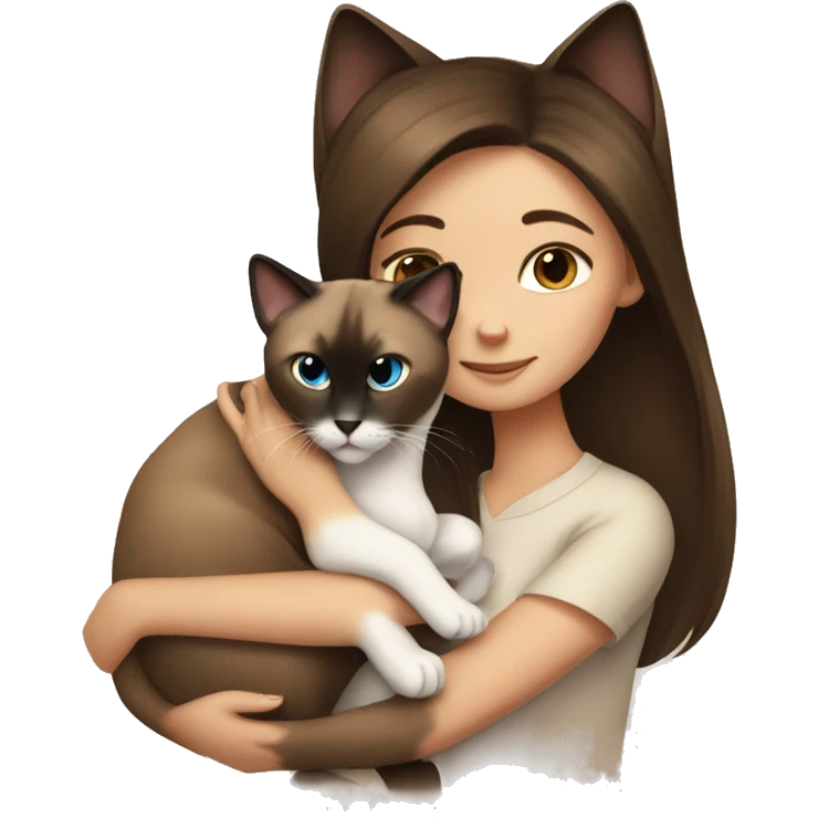 Siamese cat cuddling brown hair girl emoji