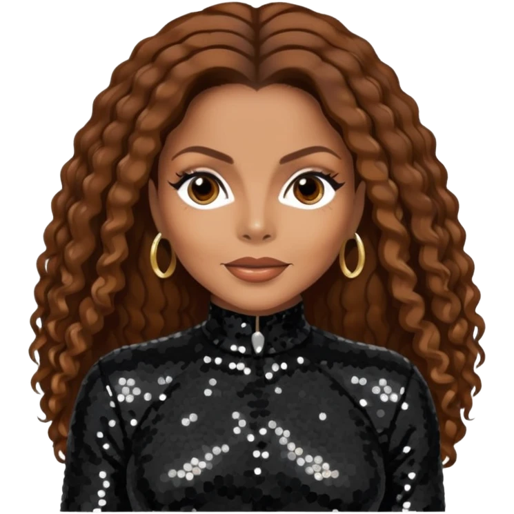 Janet Jackson with brown hair, black sequin outfit emoji