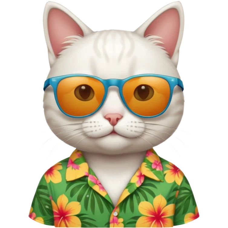 white Cat – relaxed with sunglasses and bright aloha shirt emoji