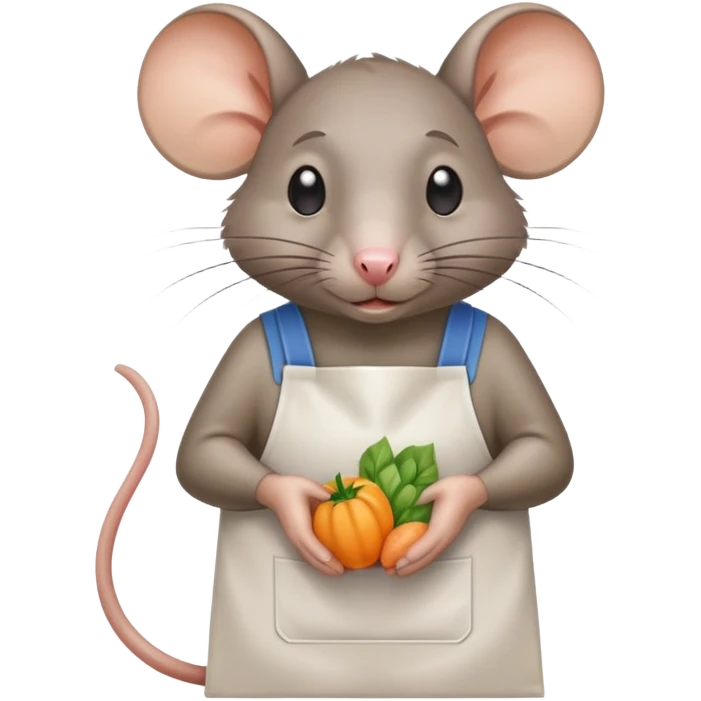 sad rat working as grocery store bagger with apron emoji