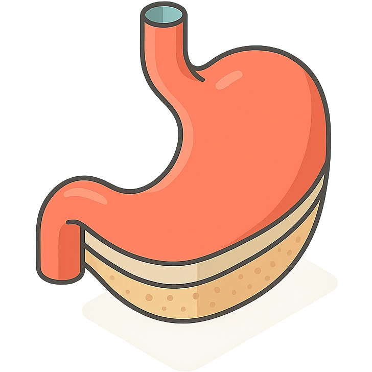 stomach, 2D isometric style, minimalist background, soft shadows and highlights, transparent background, focus on internal structure layers of stomach wall emoji