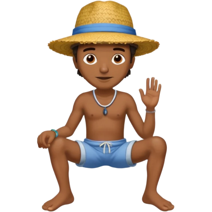 Visage. Homme Créole réunionnais ti jean chapeau paille savate  au pieds  emoji