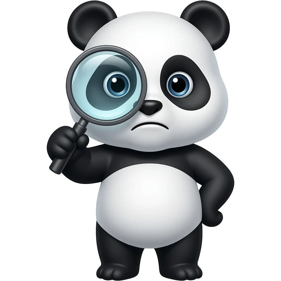 판다가 웃으며 진지하게 돋보기를 들고 분석하는 표정이면 좋겠어 emoji