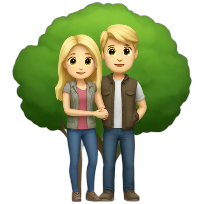 Park lovers girl with blonde hair and brunette guy hugging emoji