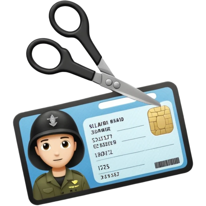 Floating black Scissors cutting in half an idf soldier ID card with a little chip in 2 parts emoji