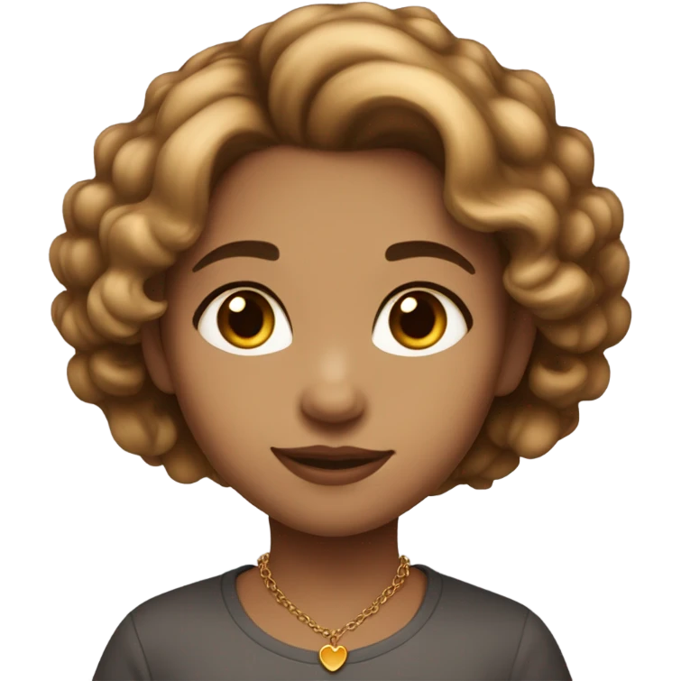 A fair-skinned girl with honey-colored eyes, light brown ombre hair, and a heart-shaped pendant necklace on her neck. emoji