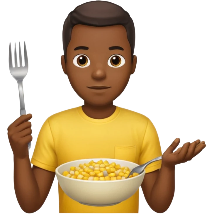 BLACK MAN WITH YELLOW SHIRT, HOLDING AN FORK AND A COOK CORN BOWL emoji