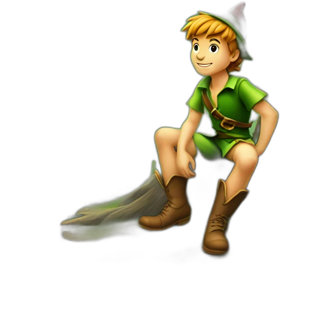 Peter Pan with his hat sitting on tree stump emoji