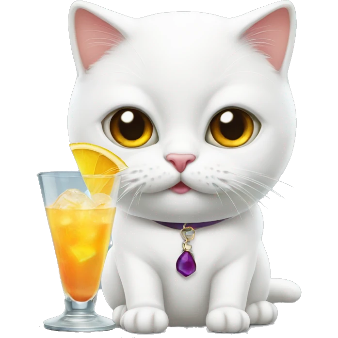 White British cat is drinking cocktail  emoji