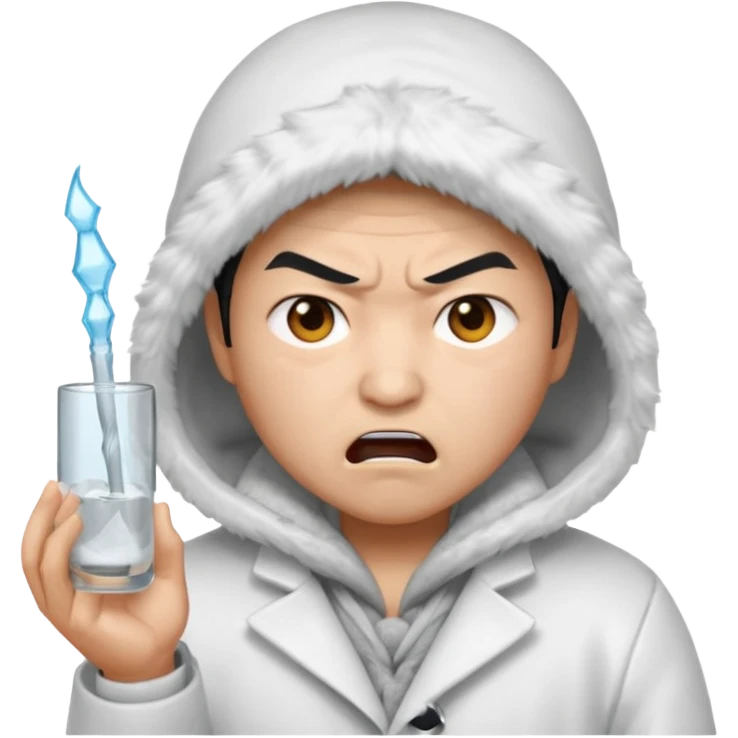 asian, eskimo glass, white coat, angry, grey face emoji