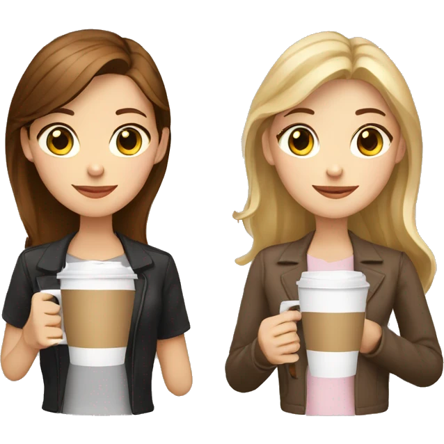 White skin brown haired girl and blode girl with coffees emoji