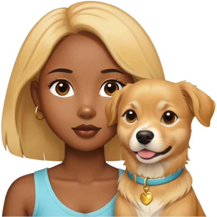 Black Asian girl with a golden retriever and chiwawa emoji